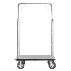 VEVOR Hotel Luggage Cart, 1200 LBS Load Capacity, Brushed Stainless Steel Finish Bellman's Cart, Valet Cart with Grey Carpeted Deck and 8-inch Rubber Wheels, Ideal for Hotels, Condos, Resorts, Silver