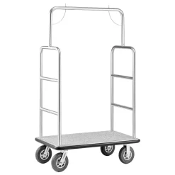 VEVOR Hotel Luggage Cart, 1200 LBS Load Capacity, Brushed Stainless Steel Finish Bellman's Cart, Valet Cart with Grey Carpeted Deck and 8-inch Rubber Wheels, Ideal for Hotels, Condos, Resorts, Silver