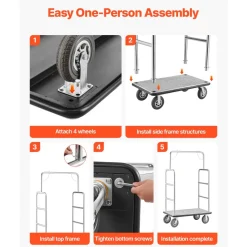VEVOR Hotel Luggage Cart, 1200 LBS Load Capacity, Brushed Stainless Steel Finish Bellman's Cart, Valet Cart with Grey Carpeted Deck and 8-inch Rubber Wheels, Ideal for Hotels, Condos, Resorts, Silver