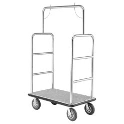 VEVOR Hotel Luggage Cart, 1200 LBS Load Capacity, Brushed Stainless Steel Finish Bellman's Cart, Valet Cart with Grey Carpeted Deck and 8-inch Rubber Wheels, Ideal for Hotels, Condos, Resorts, Silver