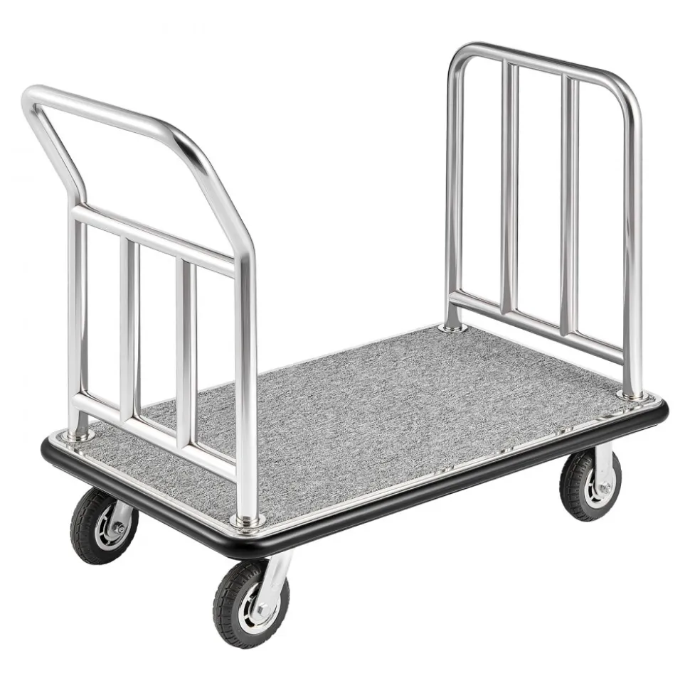 VEVOR Hotel Luggage Cart, 750 LBS Load Capacity, Deluxe Platform Truck with Removable Front Frame, Valet Cart with Grey Carpeted Deck and 6-inch Rubber Wheels, Ideal for Hotels, Condos, Resorts