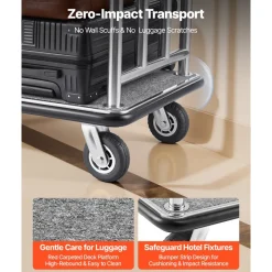 VEVOR Hotel Luggage Cart, 750 LBS Load Capacity, Deluxe Platform Truck with Removable Front Frame, Valet Cart with Grey Carpeted Deck and 6-inch Rubber Wheels, Ideal for Hotels, Condos, Resorts