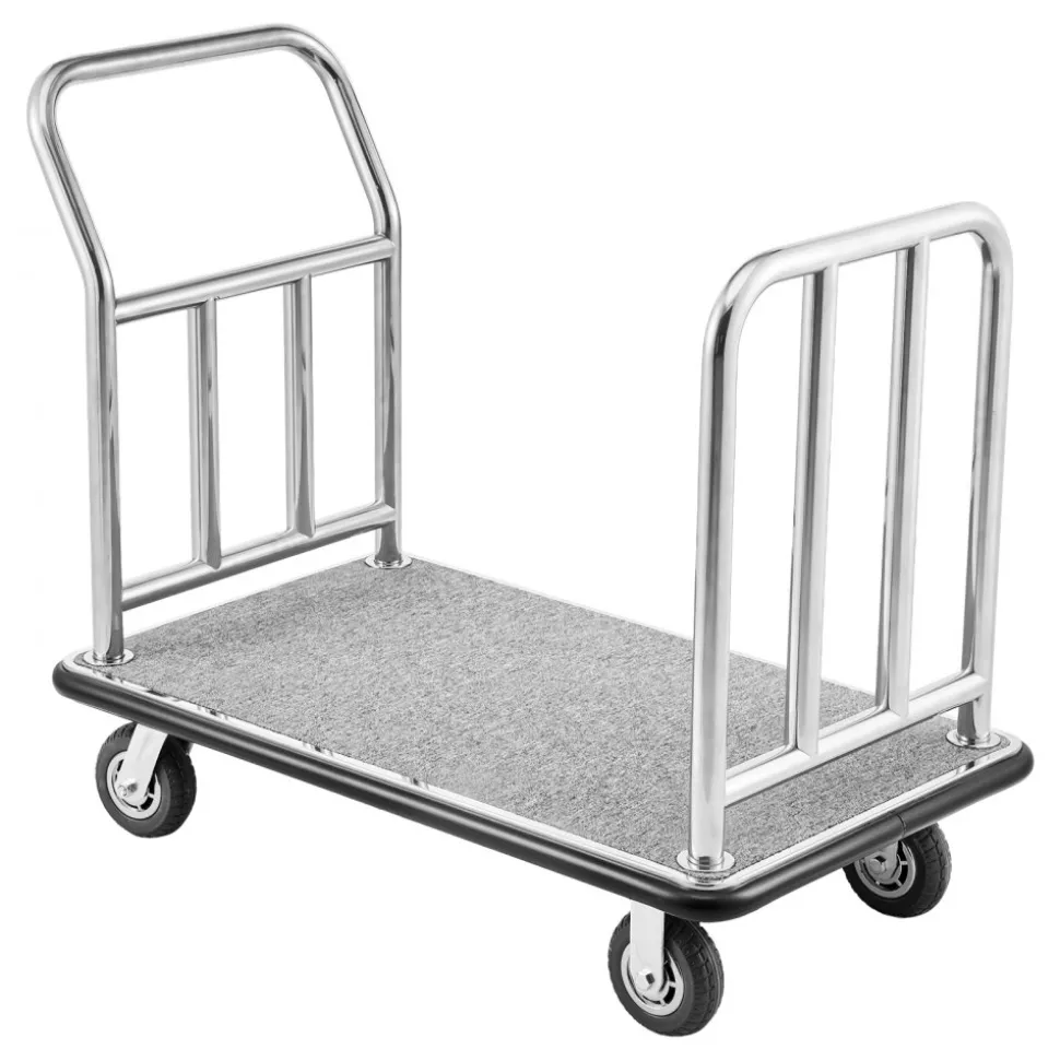 VEVOR Hotel Luggage Cart, 750 LBS Load Capacity, Deluxe Platform Truck with Removable Front Frame, Valet Cart with Grey Carpeted Deck and 6-inch Rubber Wheels, Ideal for Hotels, Condos, Resorts