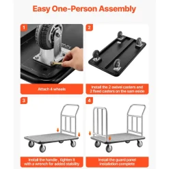VEVOR Hotel Luggage Cart, 750 LBS Load Capacity, Deluxe Platform Truck with Removable Front Frame, Valet Cart with Grey Carpeted Deck and 6-inch Rubber Wheels, Ideal for Hotels, Condos, Resorts