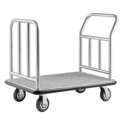 VEVOR Hotel Luggage Cart, 750 LBS Load Capacity, Deluxe Platform Truck with Removable Front Frame, Valet Cart with Grey Carpeted Deck and 6-inch Rubber Wheels, Ideal for Hotels, Condos, Resorts