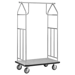 VEVOR Hotel Luggage Cart, 800 LBS Load Capacity, Brushed Stainless Steel Finish Bellman's Cart, Valet Cart with Grey Carpeted Deck and 6-inch Rubber Wheels, Ideal for Hotels, Condos, Resorts, Silver
