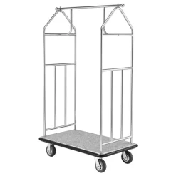 VEVOR Hotel Luggage Cart, 800 LBS Load Capacity, Brushed Stainless Steel Finish Bellman's Cart, Valet Cart with Grey Carpeted Deck and 6-inch Rubber Wheels, Ideal for Hotels, Condos, Resorts, Silver