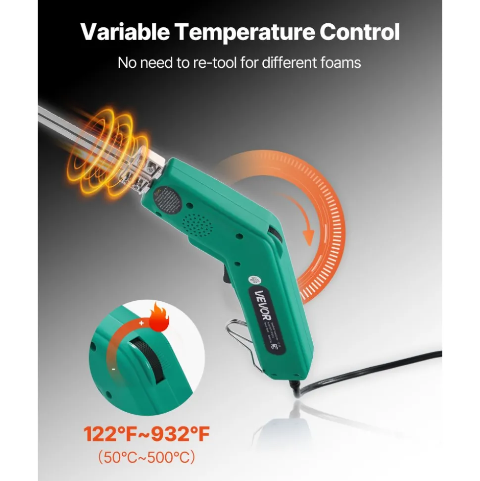VEVOR Hot Knife Foam Cutter, 200W Electric Foam Cutting Tool, 122℉ - 932℉ Adjustable Styrofoam Cutter with 6" & 8" Cutting Blades for KT Board, Polyethylene, Sponge, Rubber - Tool Box Included