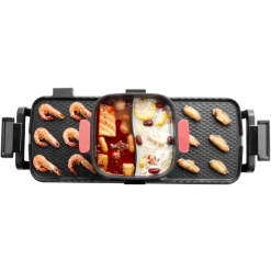 VEVOR Hot Pot with Grill, 2300W 2-in-1 Electric Smokeless Grill and Hot Pot, Removable Shabu-shabu Hotpot with Non-stick Pan, Separate Dual Temperature Control, Indoor Korean BBQ for 1-6 People