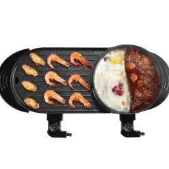 VEVOR Hot Pot with Grill, 2200W 2-in-1 Electric Smokeless Grill and Hot Pot, Korean BBQ Shabu Shabu Hotpot with Separate Dual Temperature Control, Non-stick Pan, for 1-6 People Family Dinning