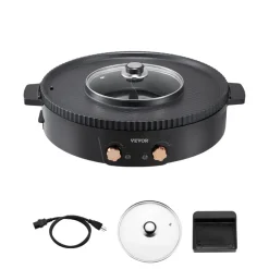 VEVOR Hot Pot with Grill, 1800W 2-in-1 Electric Smokeless Grill and Hot Pot, Korean BBQ Shabu Shabu Hotpot with Separate Dual Temperature Control, Non-stick Pan, for 2-8 People Family Dining