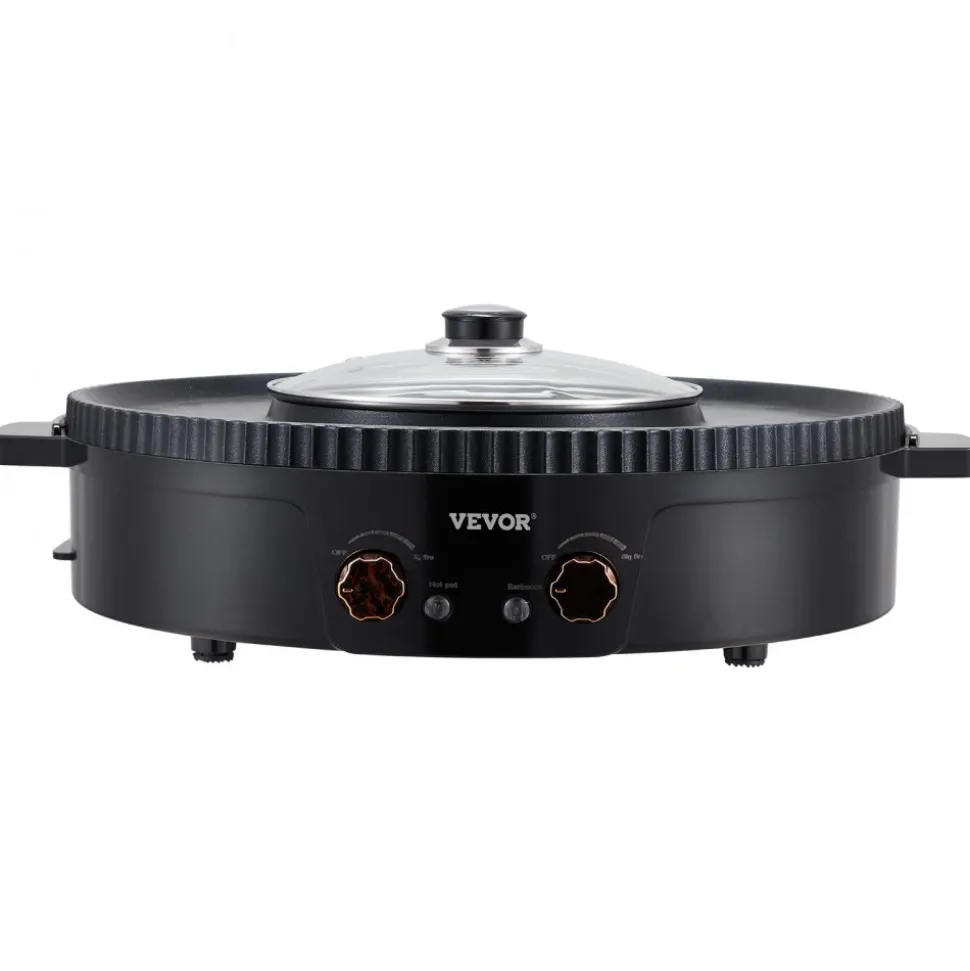 VEVOR Hot Pot with Grill, 1800W 2-in-1 Electric Smokeless Grill and Hot Pot, Korean BBQ Shabu Shabu Hotpot with Separate Dual Temperature Control, Non-stick Pan, for 2-8 People Family Dining
