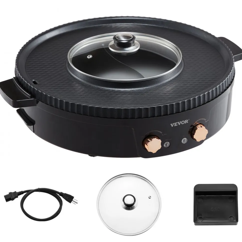 VEVOR Hot Pot with Grill, 1800W 2-in-1 Electric Smokeless Grill and Hot Pot, Korean BBQ Shabu Shabu Hotpot with Separate Dual Temperature Control, Non-stick Pan, for 2-8 People Family Dining