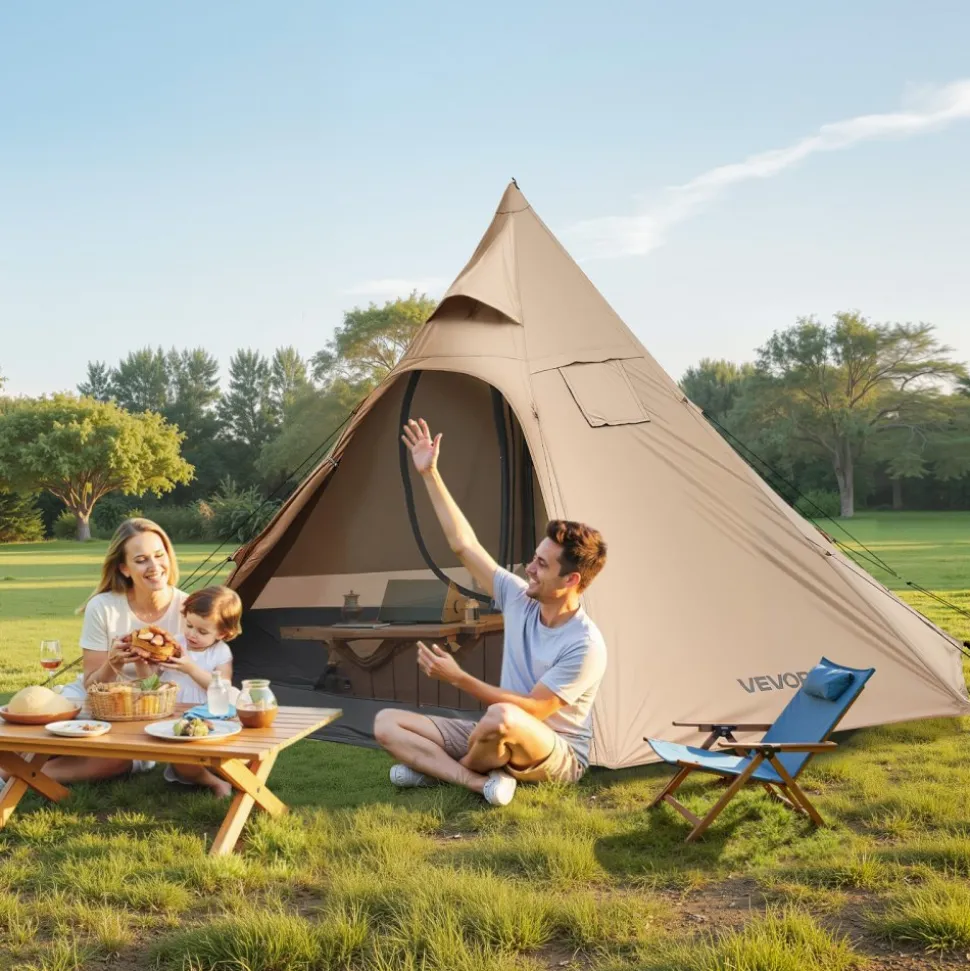 VEVOR Hot Tent for 4 Persons, Camping Tipi Hot Tents with Stove Jack & Inner Tent, Portable Winter Camping Tents with Snow Skirt, Easy Setup, Waterproof 4 Season Shelter Tents for Fishing Backpacking