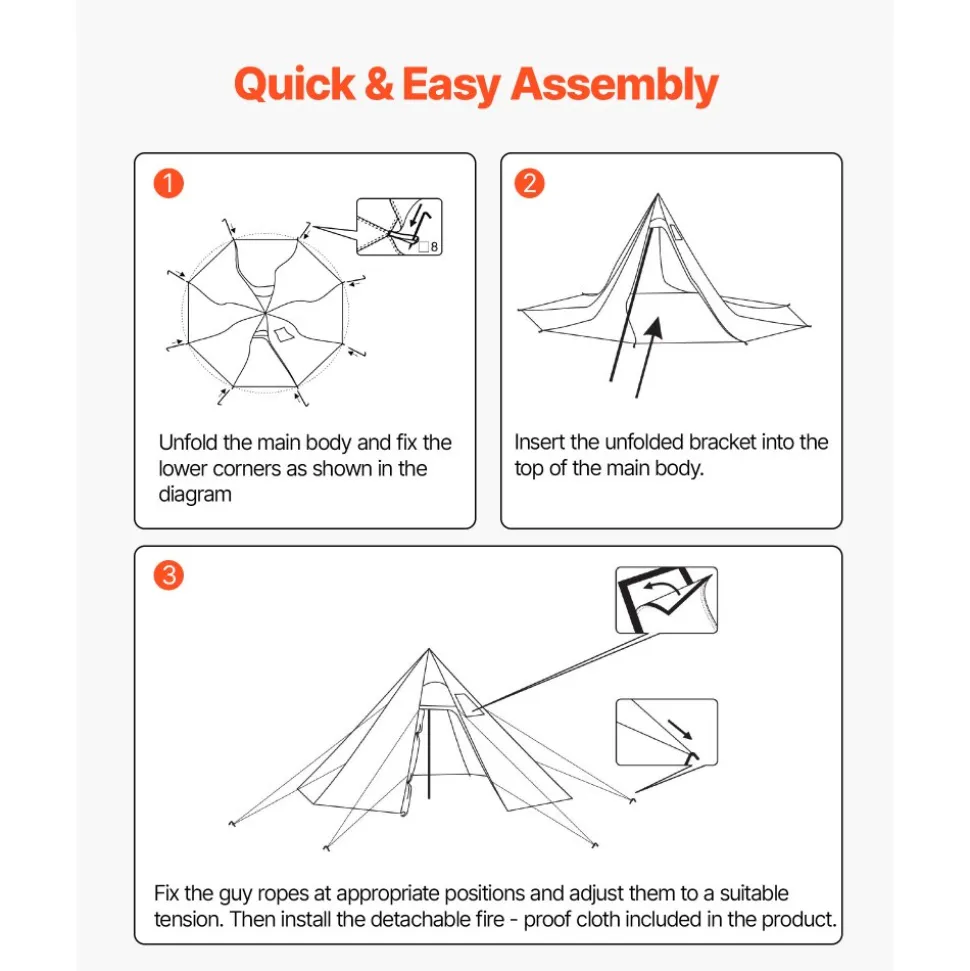 VEVOR Hot Tent for 4 Persons, Camping Tipi Hot Tents with Stove Jack & Inner Tent, Portable Winter Camping Tents with Snow Skirt, Easy Setup, Waterproof 4 Season Shelter Tents for Fishing Backpacking