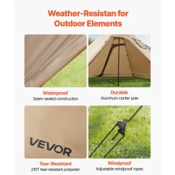 VEVOR Hot Tent for 2 Persons, Portable Winter Tipi Tent with Stove Jack, Waterproof Camping Tents,  Lightweight 4 Season Shelter Tents for Hiking Fishing Backpacking, S Size