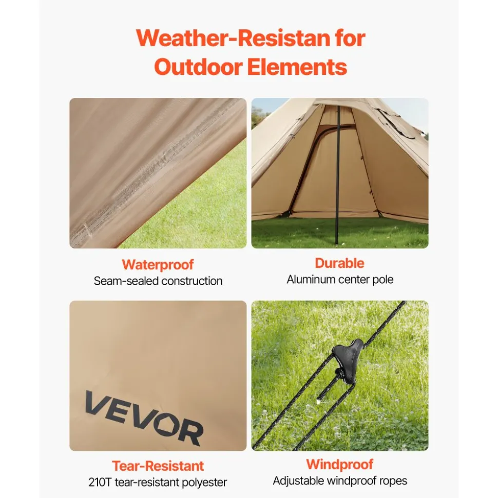 VEVOR Hot Tent for 2 Persons, Portable Winter Tipi Tent with Stove Jack, Waterproof Camping Tents, Lightweight 4 Season Shelter Tents for Hiking Fishing Backpacking, S Size