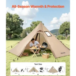 VEVOR Hot Tent for 2 Persons, Portable Winter Tipi Tent with Stove Jack, Waterproof Camping Tents, Lightweight 4 Season Shelter Tents for Hiking Fishing Backpacking, S Size