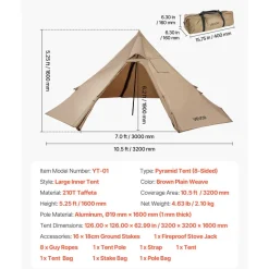 VEVOR Hot Tent for 2 Persons, Portable Winter Tipi Tent with Stove Jack, Waterproof Camping Tents, Lightweight 4 Season Shelter Tents for Hiking Fishing Backpacking, S Size