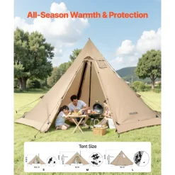 VEVOR Hot Tent for 4-6 Persons, Portable Winter Tipi Tent with Stove Jack, Waterproof Canvas Camping Tents, Lightweight 4 Season Shelter Tents for Hiking Fishing Backpacking, L Size