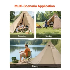VEVOR Hot Tent for 4-6 Persons, Portable Winter Tipi Tent with Stove Jack, Waterproof Canvas Camping Tents, Lightweight 4 Season Shelter Tents for Hiking Fishing Backpacking, L Size