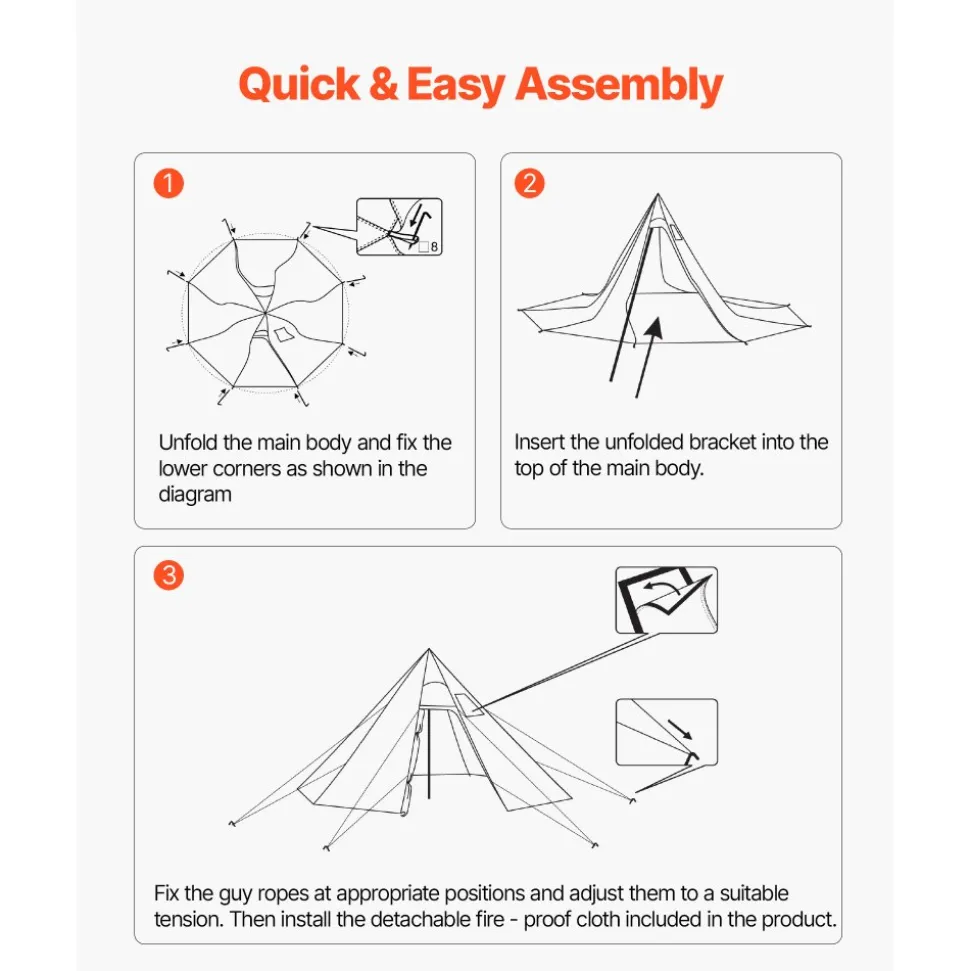 VEVOR Hot Tent for 4 Persons, Portable Winter Tipi Tent with Stove Jack, Waterproof Camping Tents, Lightweight 4 Season Shelter Tents for Hiking Fishing Backpacking, M Size