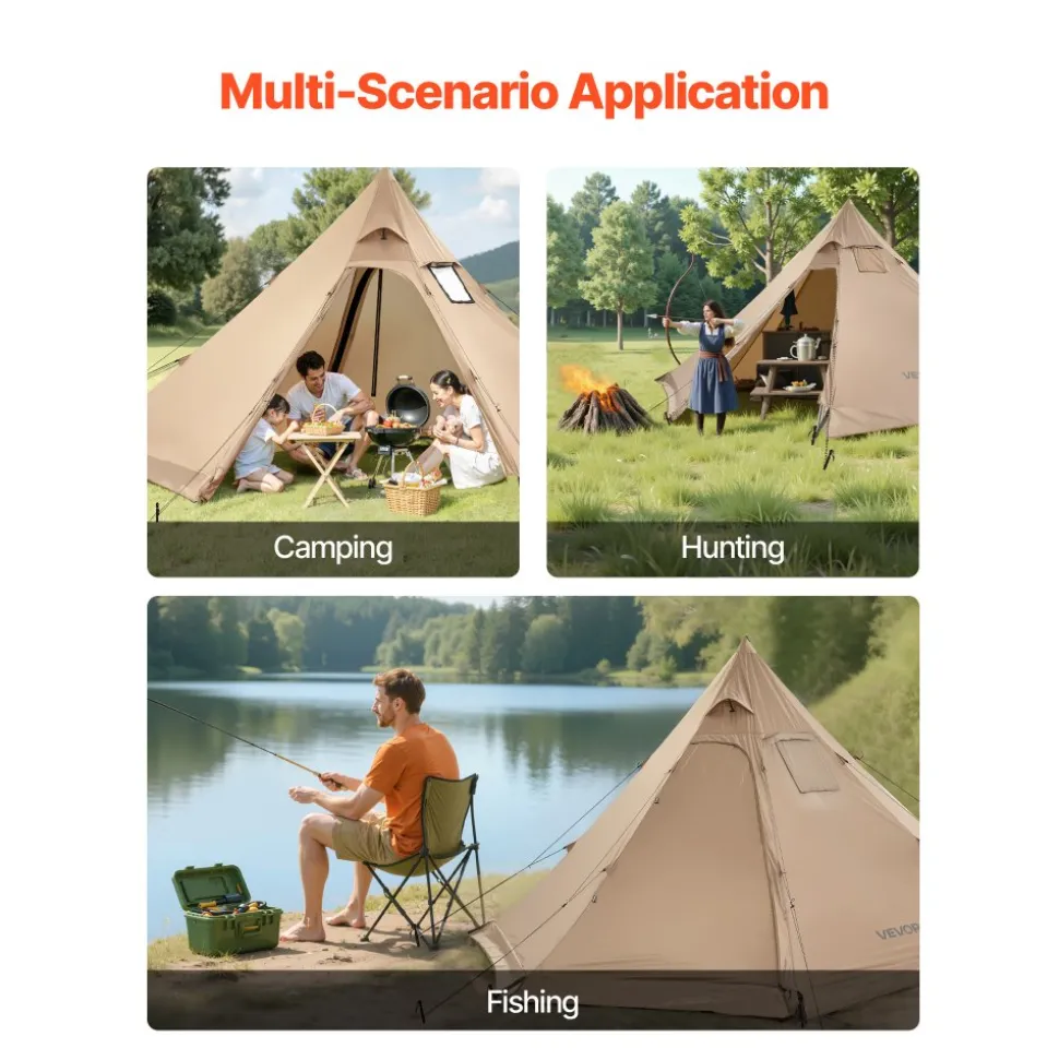 VEVOR Hot Tent for 4 Persons, Portable Winter Tipi Tent with Stove Jack, Waterproof Camping Tents, Lightweight 4 Season Shelter Tents for Hiking Fishing Backpacking, M Size