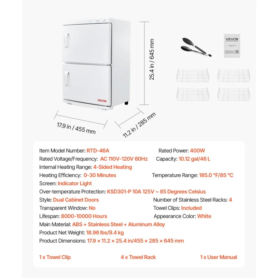 VEVOR Hot Towel Warmer, 5 gal Large Towel Warmer Cabinet with See Through Window, Clip & Stainless Steel Racks, Holds up 36 Towels, All-Round Heating Cabinet for Spa, Barber, Manicures, Massage, Salon