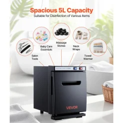 VEVOR Hot Towel Warmer, 1.1 gal Small Towel Warmer Cabinet with Clip & Stainless Steel Rack, Holds up 8-12 Towels, Portable All-Round Heating Cabinet for Spa, Barber, Manicures, Massage, Salon, Black