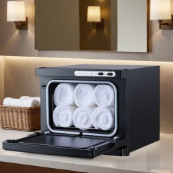 VEVOR Hot Towel Warmer, 1.76 gal Small Towel Warmer Cabinet with Clip & Stainless Steel Rack, Holds up 12 Towels, Portable All-Round Heating Cabinet for Spa, Barber, Manicures, Massage, Salon, Black
