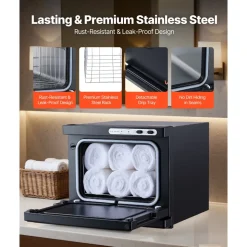 VEVOR Hot Towel Warmer, 1.76 gal Small Towel Warmer Cabinet with Clip & Stainless Steel Rack, Holds up 12 Towels, Portable All-Round Heating Cabinet for Spa, Barber, Manicures, Massage, Salon, Black