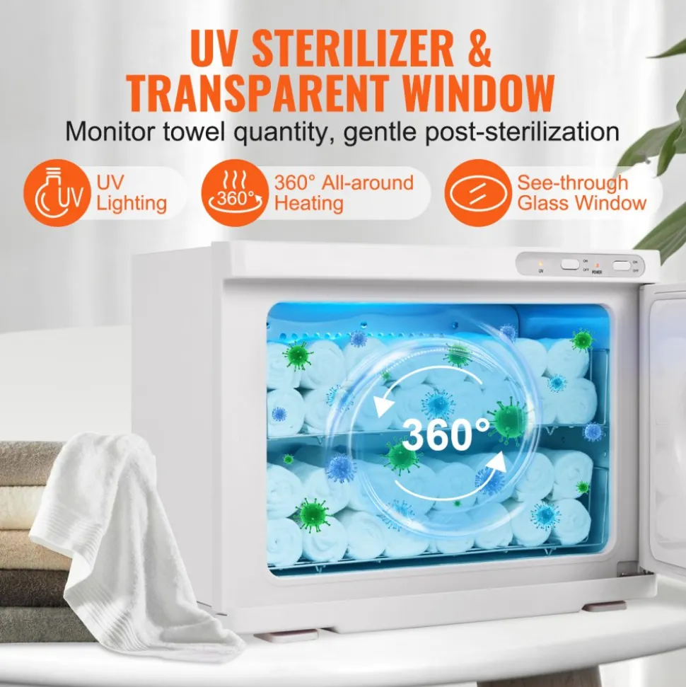 VEVOR Hot Towel Warmer,23L Large Capacity Spa Hot Towel Warmers with See Through Window, 2 Stainless Steel Racks, Holds up 50-60 Towels, 2-in-1 All-round Heating for Facials, SPA, Massage, Salon