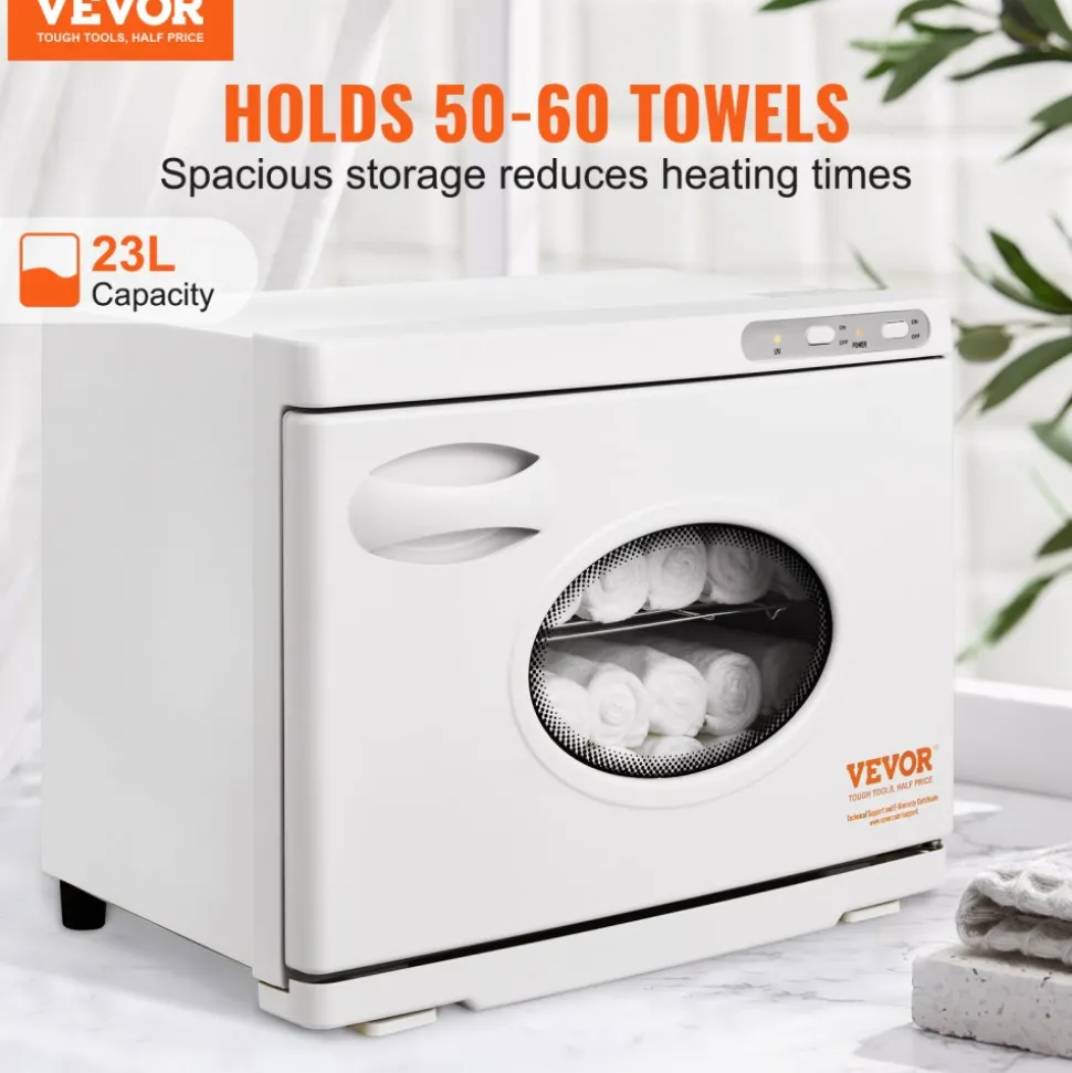 VEVOR Hot Towel Warmer,23L Large Capacity Spa Hot Towel Warmers with See Through Window, 2 Stainless Steel Racks, Holds up 50-60 Towels, 2-in-1 All-round Heating for Facials, SPA, Massage, Salon