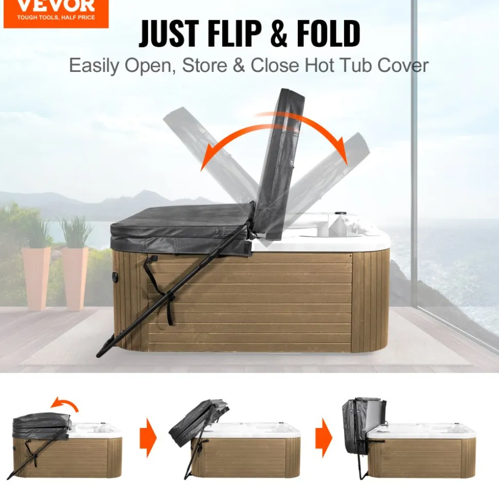 VEVOR Hot Tub Cover Lift, Spa Cover Lift, Height 31.5" - 41.3" Width 53" - 92.5" Adjustable, Installed at the Bottom on One Side, Suitable for Various Sizes of Rectangular Bathtubs, Hot Tubs, Spa