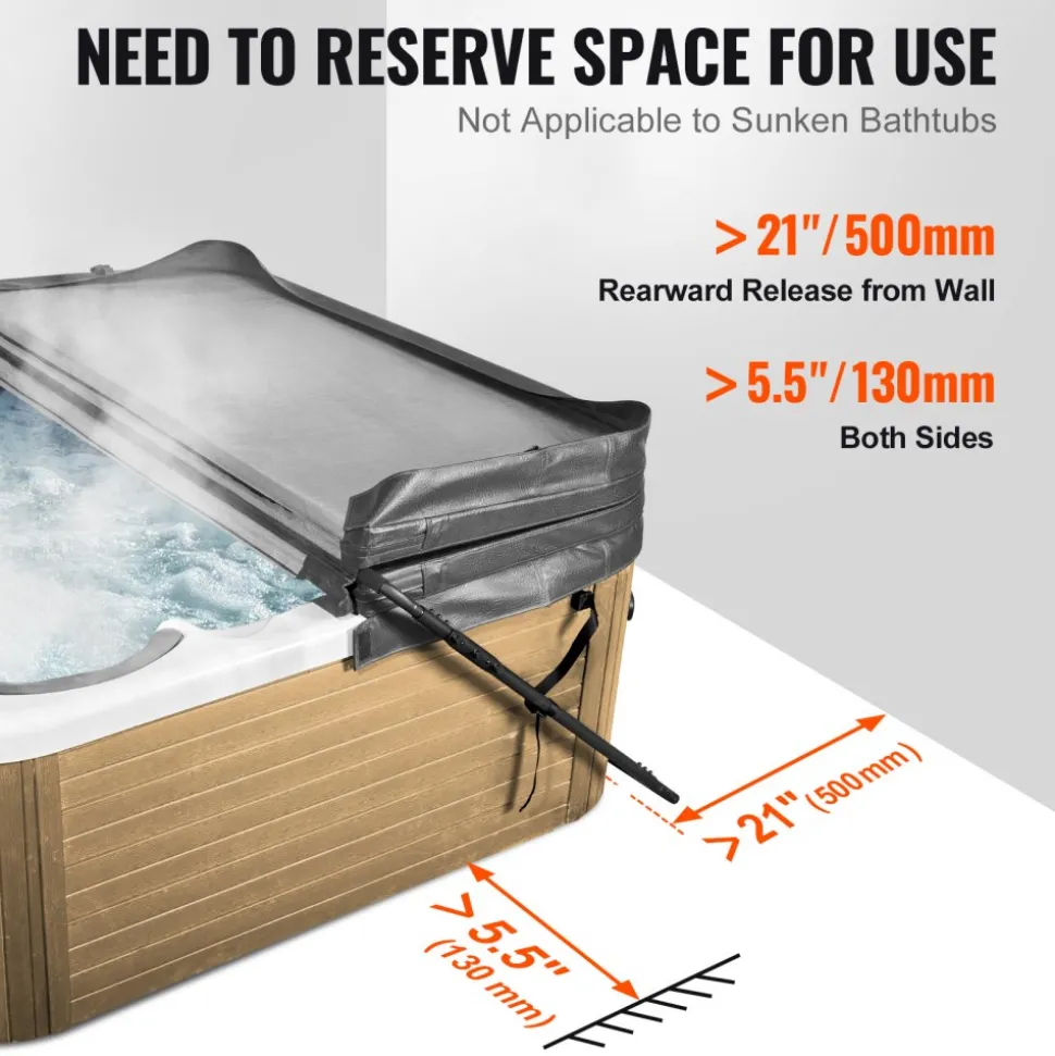 VEVOR Hot Tub Cover Lift, Spa Cover Lift, Height 31.5" - 41.3" Width 53" - 92.5" Adjustable, Installed at the Bottom on One Side, Suitable for Various Sizes of Rectangular Bathtubs, Hot Tubs, Spa