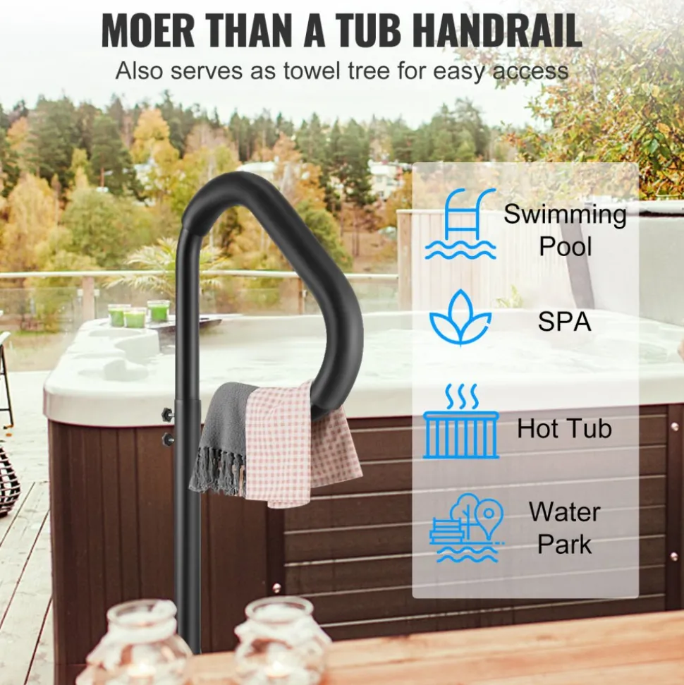VEVOR Hot Tub Handrail, 360 Rotatable Spa Side Handrail with 35"-57" Adjustable Height, Rust-proof Aluminum Spa Step Hot Tub Hand Rail with Slide-Under Mount Base for Indoor & Outdoor, 600LBS Capacity