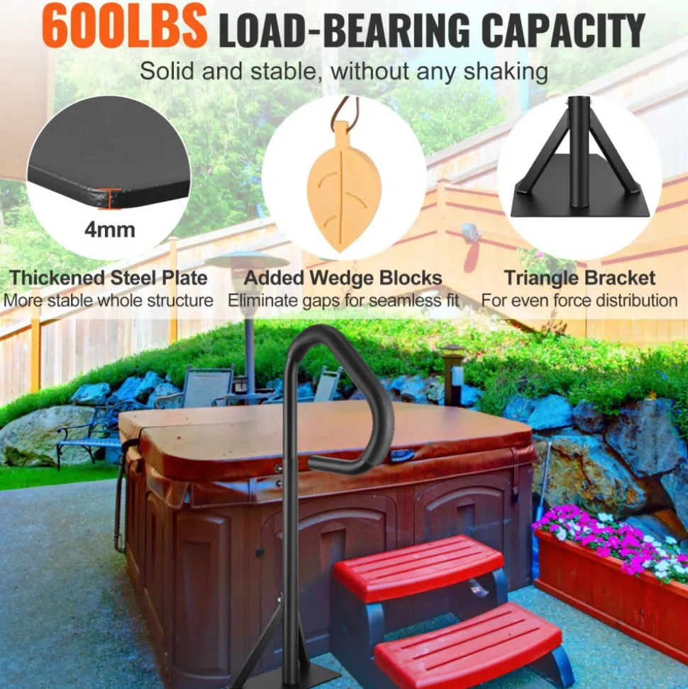 VEVOR Hot Tub Handrail, 360 Rotatable Spa Side Handrail with 35"-57" Adjustable Height, Rust-proof Aluminum Spa Step Hot Tub Hand Rail with Slide-Under Mount Base for Indoor & Outdoor, 600LBS Capacity