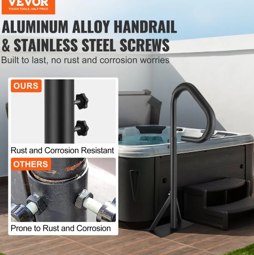 VEVOR Hot Tub Handrail, 360 Rotatable Spa Side Handrail with 35"-57" Adjustable Height, Rust-proof Aluminum Spa Step Hot Tub Hand Rail with Slide-Under Mount Base for Indoor & Outdoor, 600LBS Capacity