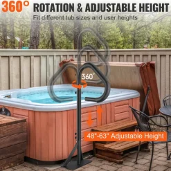 VEVOR Hot Tub Handrail, 360 Rotatable Spa Side Handrail with 48"-63" Adjustable Height, Rust-proof Aluminum Spa Step Hot Tub Hand Rail with Slide-Under Mount Base for Indoor & Outdoor, 600LBS Capacity