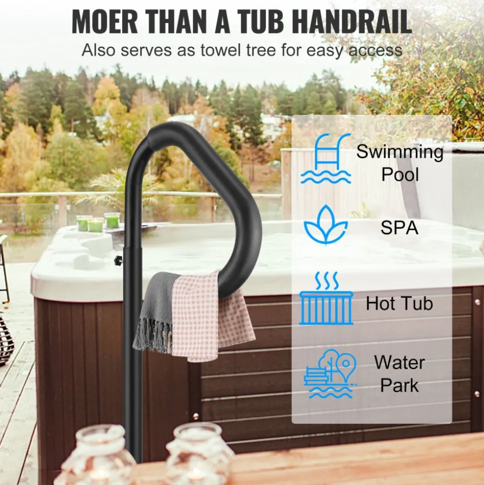 VEVOR Hot Tub Handrail, 360 Rotatable Spa Side Handrail with 48"-63" Adjustable Height, Rust-proof Aluminum Spa Step Hot Tub Hand Rail with Slide-Under Mount Base for Indoor & Outdoor, 600LBS Capacity