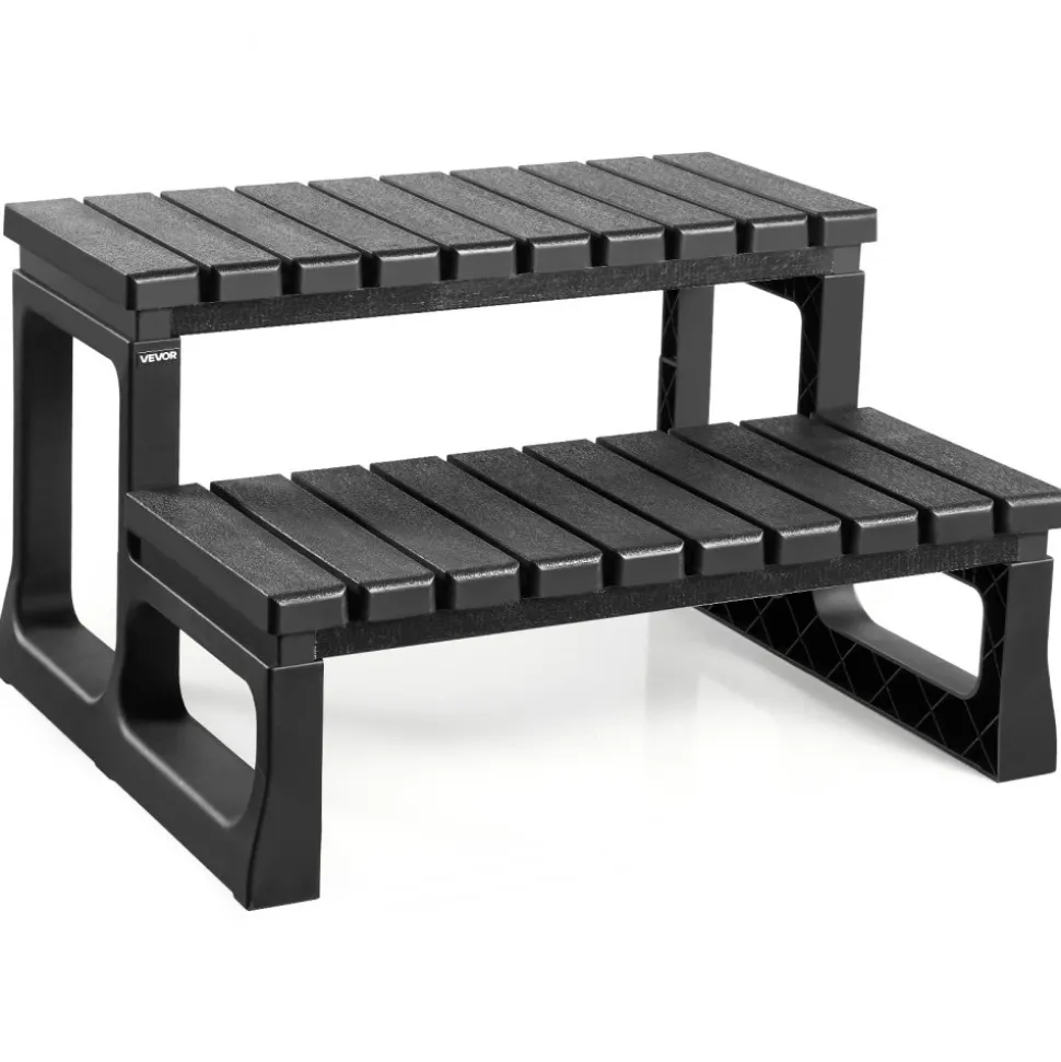 VEVOR Hot Tub Steps, 2-Step Spa Outdoor Stairs, Heavy Duty 23.6 inch Wide PP Above-Ground/Inflatable Pool Ladder with 320 lbs Weight Capacity, Multi-Use for Porch, Patio, Deck, Campers, Black