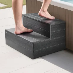 VEVOR Hot Tub Steps, 2-Step Spa Outdoor Stairs, Heavy Duty 25 inch Wide HIPS Above-Ground/Inflatable Pool Ladder with 600 lbs Weight Capacity, Multi-Use for Porch, Patio, Deck, Campers, Graphite Gray