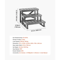 VEVOR Hot Tub Steps 3-Step Spa Stairs 27.5 in Wide Step Ladder Outdoor, 350 lbs Capacity, Sturdy HIPS Plastic, Non-Slip Foot Pads, Easy Assembly, Stable Access for Pool, RV, Home Patio and Backyard