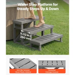 VEVOR Hot Tub Steps 3-Step Spa Stairs 27.5 in Wide Step Ladder Outdoor, 350 lbs Capacity, Sturdy HIPS Plastic, Non-Slip Foot Pads, Easy Assembly, Stable Access for Pool, RV, Home Patio and Backyard