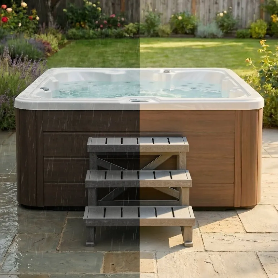 VEVOR Hot Tub Steps 3-Step Spa Stairs 27.5 in Wide Step Ladder Outdoor, 350 lbs Capacity, Sturdy HIPS Plastic, Non-Slip Foot Pads, Easy Assembly, Stable Access for Pool, RV, Home Patio and Backyard