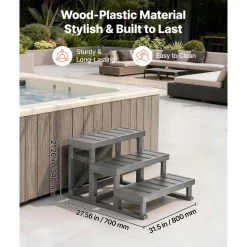 VEVOR Hot Tub Steps 3-Step Spa Stairs 27.5 in Wide Step Ladder Outdoor, 350 lbs Capacity, Sturdy HIPS Plastic, Non-Slip Foot Pads, Easy Assembly, Stable Access for Pool, RV, Home Patio and Backyard