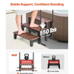 VEVOR Hot Tub Steps with Handrail, 3-Step Spa Outdoor Stairs, Heavy Duty 25.2 inch Wide Above-Ground/Inflatable Pool Ladder with 550 lbs Weight Capacity, Multi-Use for Porch, Patio, Deck, Trailers