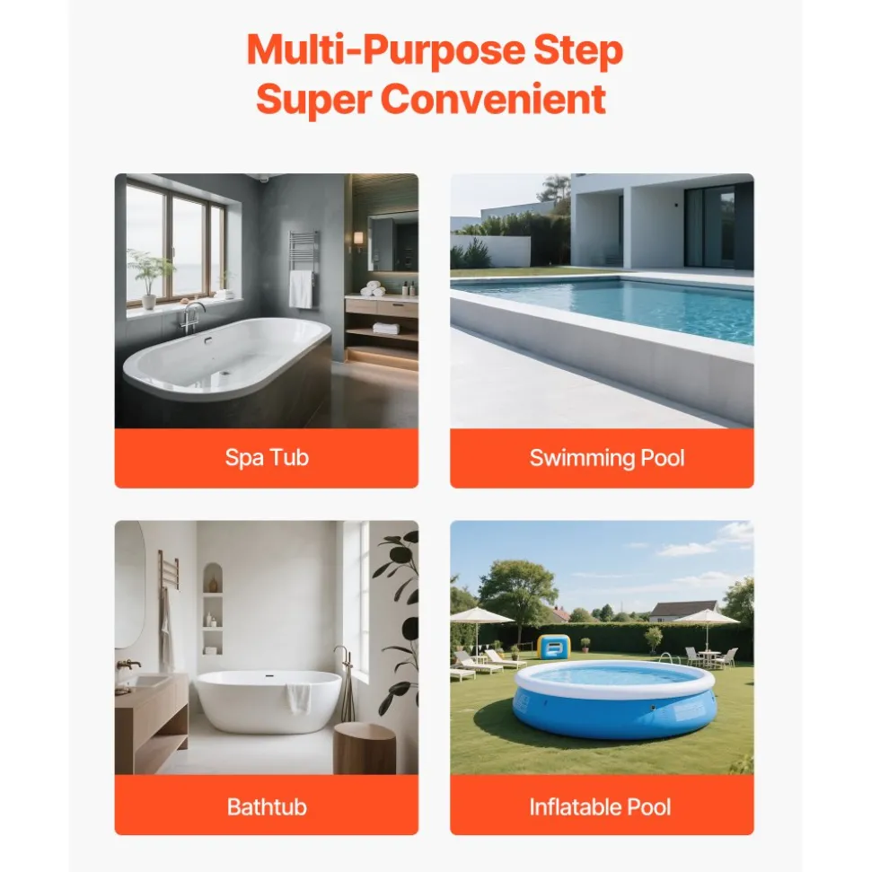 VEVOR Hot Tub Steps with Handrail, 3-Step Spa Outdoor Stairs, Heavy Duty 25.2 inch Wide Above-Ground/Inflatable Pool Ladder with 550 lbs Weight Capacity, Multi-Use for Porch, Patio, Deck, Trailers