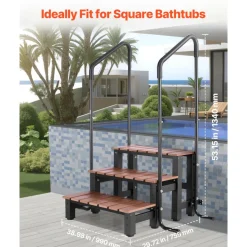 VEVOR Hot Tub Steps with Handrail, 3-Step Spa Outdoor Stairs, Heavy Duty 25.2 inch Wide Above-Ground/Inflatable Pool Ladder with 550 lbs Weight Capacity, Multi-Use for Porch, Patio, Deck, Trailers