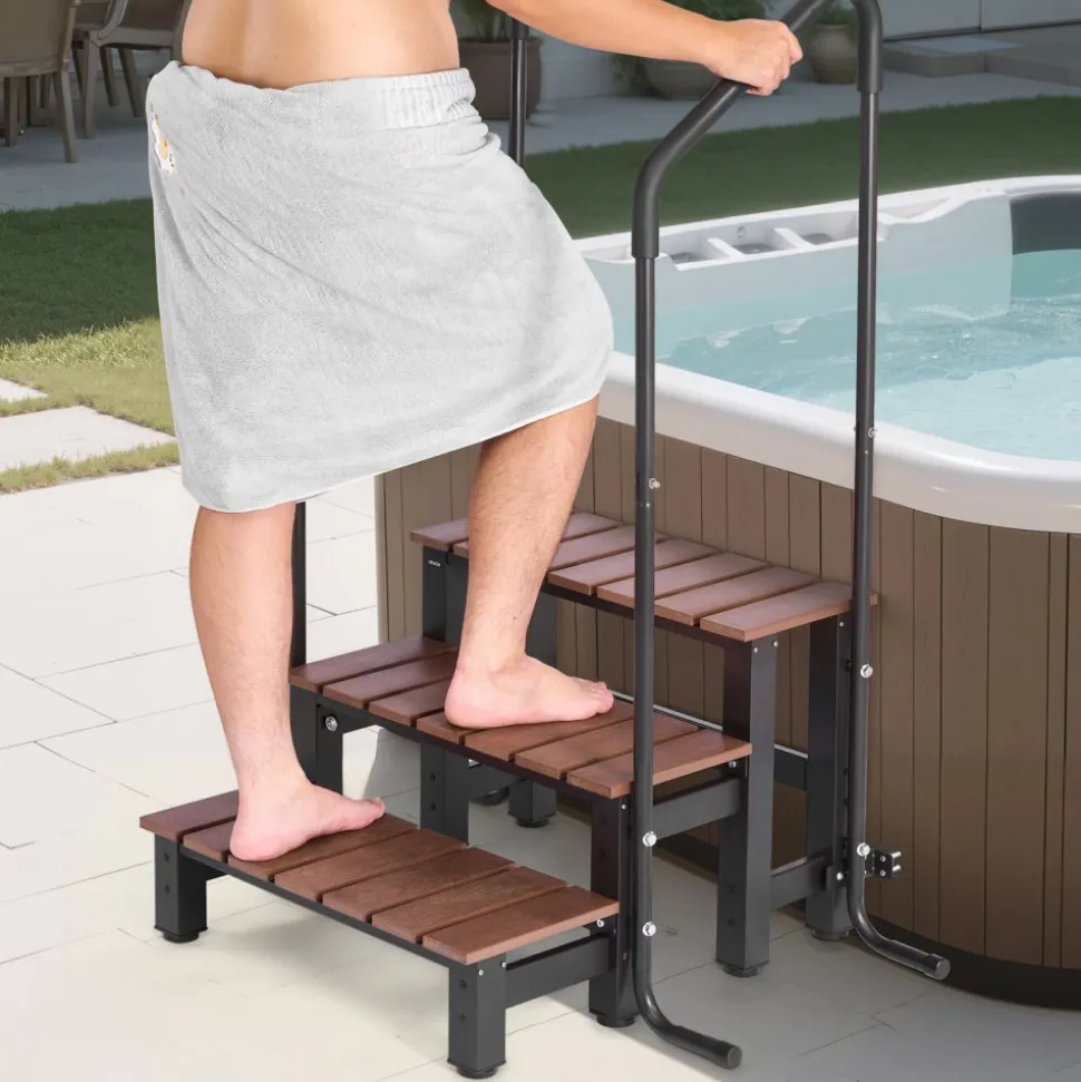 VEVOR Hot Tub Steps with Handrail, 3-Step Spa Outdoor Stairs, Heavy Duty 25.2 inch Wide Above-Ground/Inflatable Pool Ladder with 550 lbs Weight Capacity, Multi-Use for Porch, Patio, Deck, Trailers